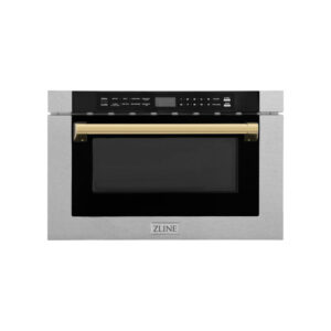 ZLINE Autograph Edition 24 in. 1.2 cu. ft. Built-in Microwave Drawer with a Traditional Handle in Stainless Steel and Polished Gold Accents (MWDZ-1-H-G)