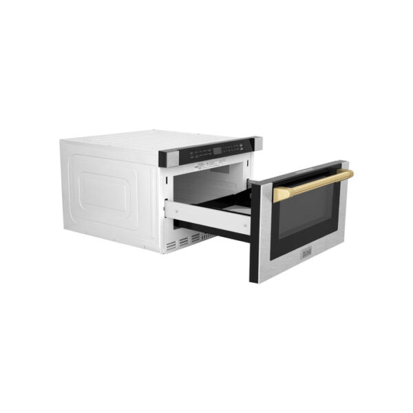 ZLINE Autograph Edition 24 in. Microwave in Fingerprint Resistant Stainless Steel with Traditional Handles and Polished Gold Accents (MWDZ-1-SS-H-G) - Image 8