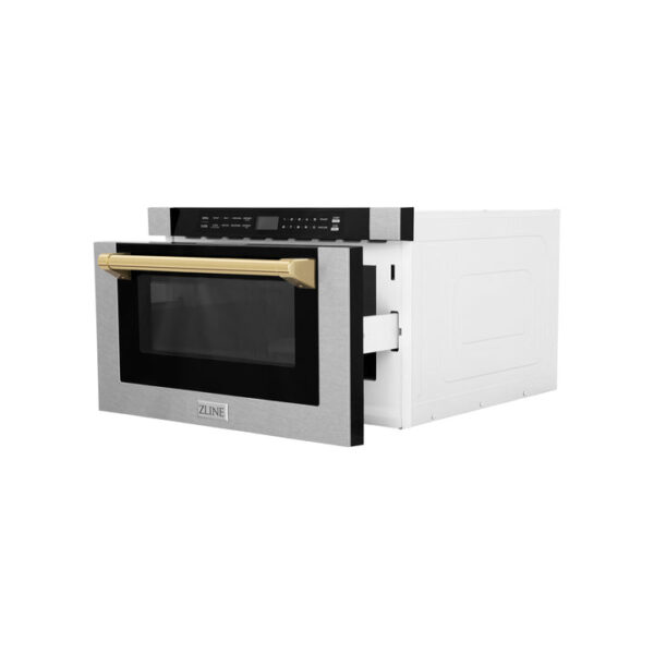 ZLINE Autograph Edition 24 in. Microwave in Fingerprint Resistant Stainless Steel with Traditional Handles and Polished Gold Accents (MWDZ-1-SS-H-G) - Image 9