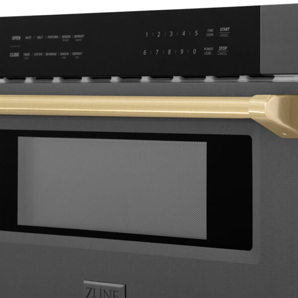 ZLINE Autograph Edition 30 in. 1.2 cu. ft. Built-in Microwave Drawer in Black Stainless Steel with Champagne Bronze Accents (MWDZ-30-BS-CB) - Image 5