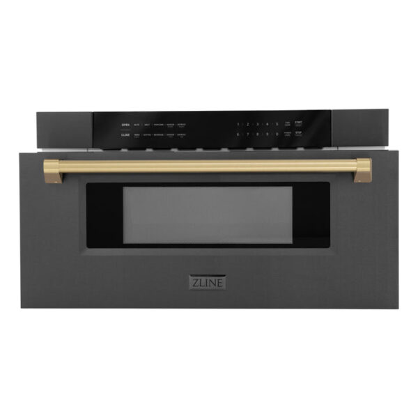 ZLINE Autograph Edition 30 in. 1.2 cu. ft. Built-in Microwave Drawer in Black Stainless Steel with Champagne Bronze Accents (MWDZ-30-BS-CB) - Image 7