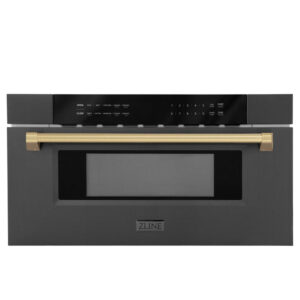 ZLINE Autograph Edition 30 in. 1.2 cu. ft. Built-in Microwave Drawer in Black Stainless Steel with Champagne Bronze Accents (MWDZ-30-BS-CB)