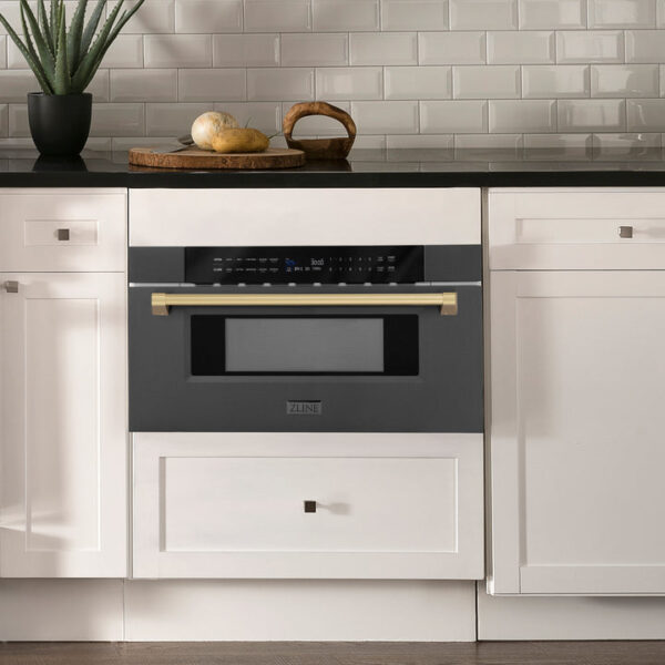 ZLINE Autograph Edition 30 in. 1.2 cu. ft. Built-in Microwave Drawer in Black Stainless Steel with Champagne Bronze Accents (MWDZ-30-BS-CB) - Image 11