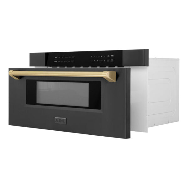 ZLINE Autograph Edition 30 in. 1.2 cu. ft. Built-in Microwave Drawer in Black Stainless Steel with Champagne Bronze Accents (MWDZ-30-BS-CB) - Image 6