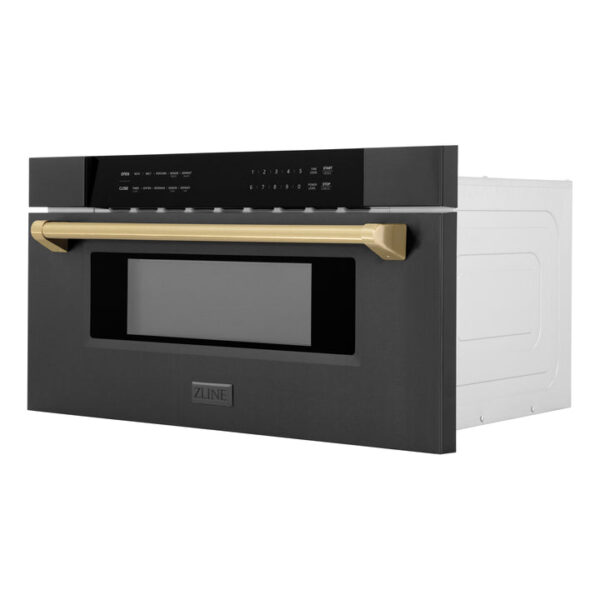 ZLINE Autograph Edition 30 in. 1.2 cu. ft. Built-in Microwave Drawer in Black Stainless Steel with Champagne Bronze Accents (MWDZ-30-BS-CB) - Image 8