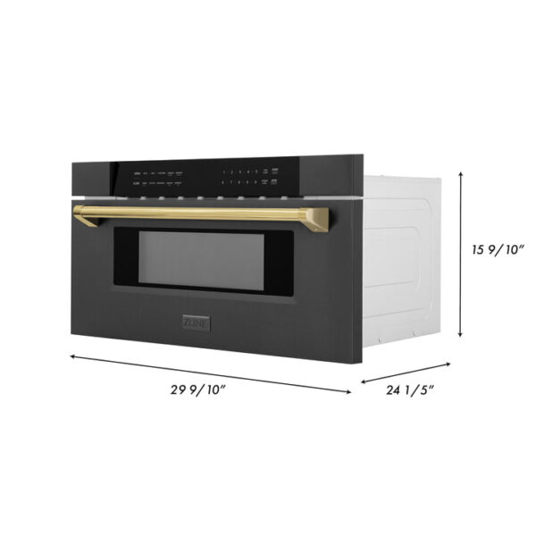 ZLINE Autograph Edition 30 in. 1.2 cu. ft. Built-in Microwave Drawer in Black Stainless Steel with Polished Gold Accents (MWDZ-30-BS-G) - Image 5