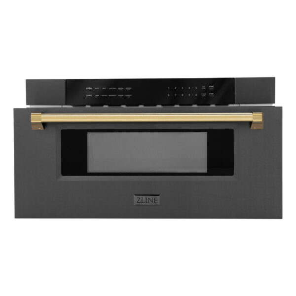 ZLINE Autograph Edition 30 in. 1.2 cu. ft. Built-in Microwave Drawer in Black Stainless Steel with Polished Gold Accents (MWDZ-30-BS-G) - Image 6