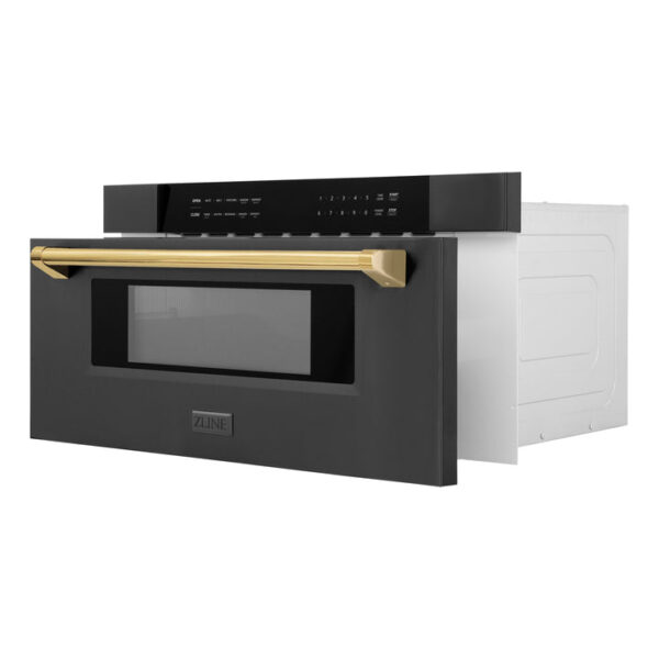 ZLINE Autograph Edition 30 in. 1.2 cu. ft. Built-in Microwave Drawer in Black Stainless Steel with Polished Gold Accents (MWDZ-30-BS-G) - Image 7