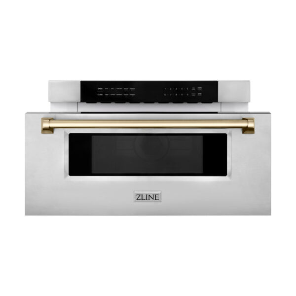 ZLINE Autograph Edition 30 in. 1.2 cu. ft. Built-In Microwave Drawer in Fingerprint Resistant Stainless Steel with Polished Gold Accents (MWDZ-30-SS-G) - Image 10