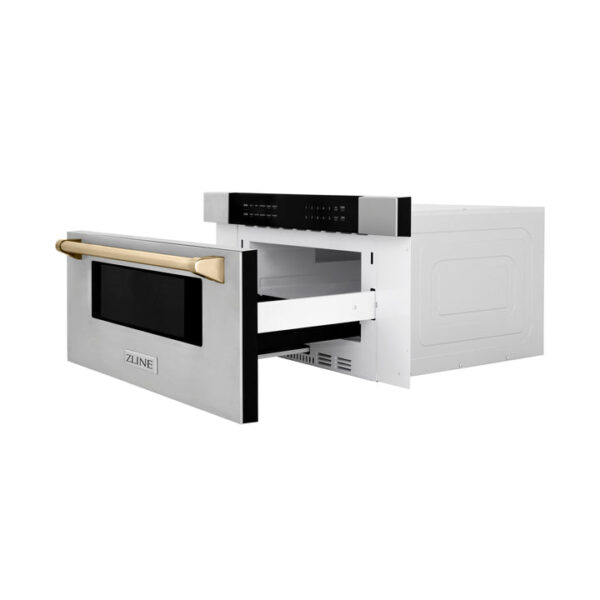 ZLINE Autograph Edition 30 in. 1.2 cu. ft. Built-In Microwave Drawer in Fingerprint Resistant Stainless Steel with Polished Gold Accents (MWDZ-30-SS-G) - Image 7