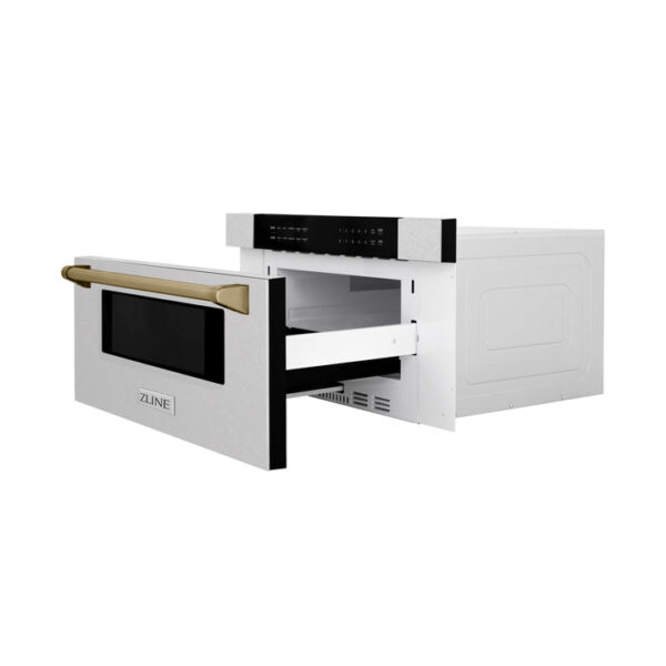 ZLINE Autograph Edition 30 in. 1.2 cu. ft. Built-In Microwave Drawer in Fingerprint Resistant Stainless Steel with Champagne Bronze Accents (MWDZ-30-SS-CB) - Image 7