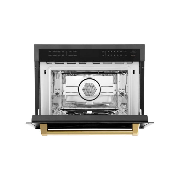 ZLINE Autograph Edition 24 in. 1.6 cu ft. Built-in Convection Microwave Oven in Black Stainless Steel with Polished Gold Accents (MWOZ-24-BS-G) - Image 7