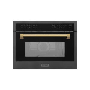 ZLINE Autograph Edition 24 in. 1.6 cu ft. Built-in Convection Microwave Oven in Black Stainless Steel with Polished Gold Accents (MWOZ-24-BS-G)