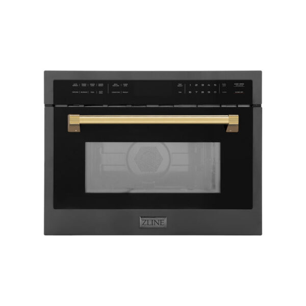 ZLINE Autograph Edition 24 in. 1.6 cu ft. Built-in Convection Microwave Oven in Black Stainless Steel with Polished Gold Accents (MWOZ-24-BS-G)