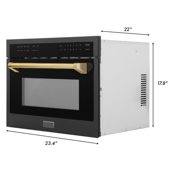 ZLINE Autograph Edition 24 in. 1.6 cu ft. Built-in Convection Microwave Oven in Black Stainless Steel with Polished Gold Accents (MWOZ-24-BS-G) - Image 5