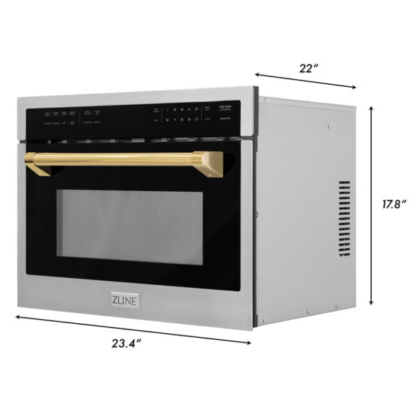ZLINE Autograph Edition 24 in. 1.6 cu ft. Built-in Convection Microwave Oven in Stainless Steel with Polished Gold Accents (MWOZ-24-G) - Image 3
