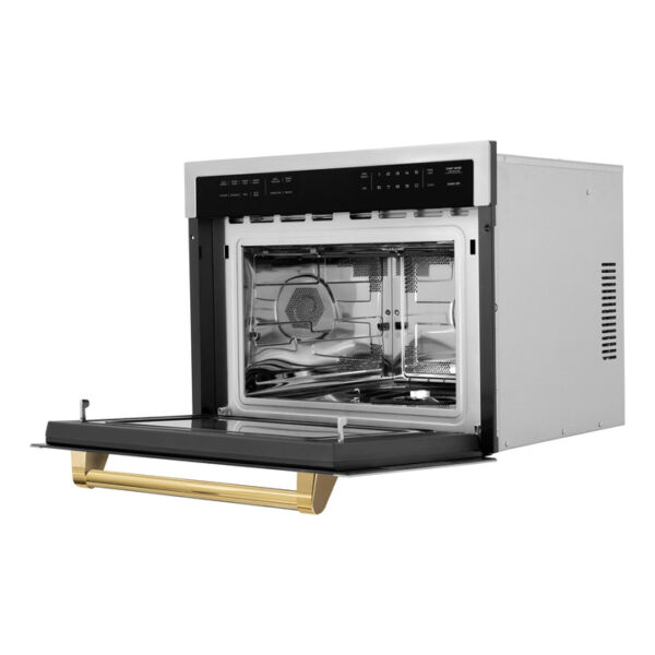 ZLINE Autograph Edition 24 in. 1.6 cu ft. Built-in Convection Microwave Oven in Stainless Steel with Polished Gold Accents (MWOZ-24-G) - Image 6