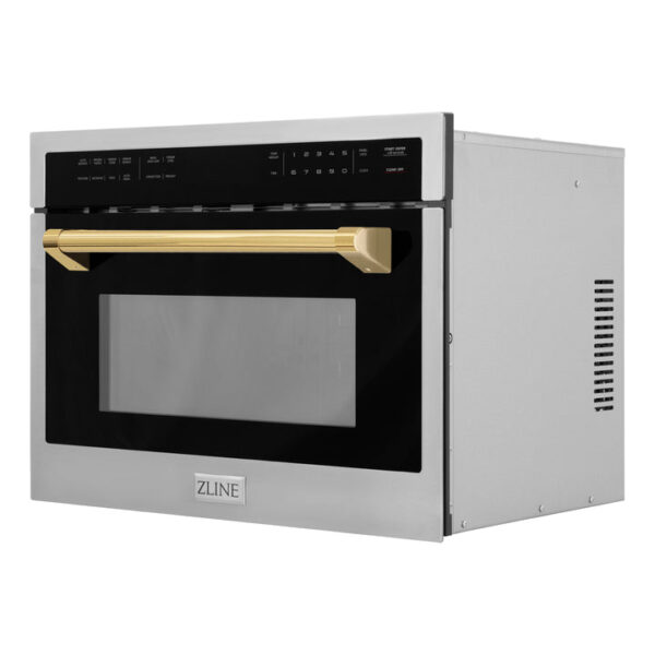 ZLINE Autograph Edition 24 in. 1.6 cu ft. Built-in Convection Microwave Oven in Stainless Steel with Polished Gold Accents (MWOZ-24-G) - Image 7