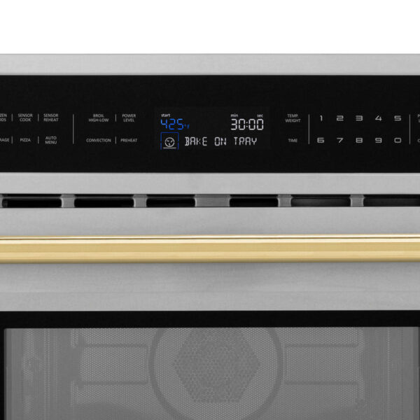 ZLINE Autograph Edition 30 in. 1.6 cu ft. Built-in Convection Microwave Oven in Stainless Steel with Polished Gold Accents (MWOZ-30-G) - Image 9