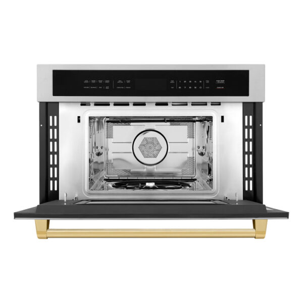 ZLINE Autograph Edition 30 in. 1.6 cu ft. Built-in Convection Microwave Oven in Stainless Steel with Polished Gold Accents (MWOZ-30-G) - Image 6