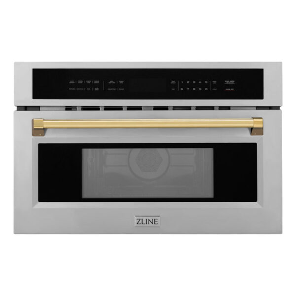 ZLINE Autograph Edition 30 in. 1.6 cu ft. Built-in Convection Microwave Oven in Stainless Steel with Polished Gold Accents (MWOZ-30-G)
