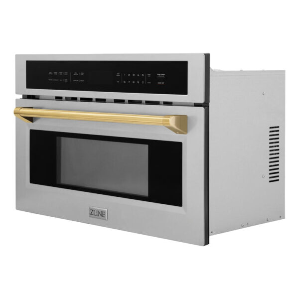 ZLINE Autograph Edition 30 in. 1.6 cu ft. Built-in Convection Microwave Oven in Stainless Steel with Polished Gold Accents (MWOZ-30-G) - Image 10
