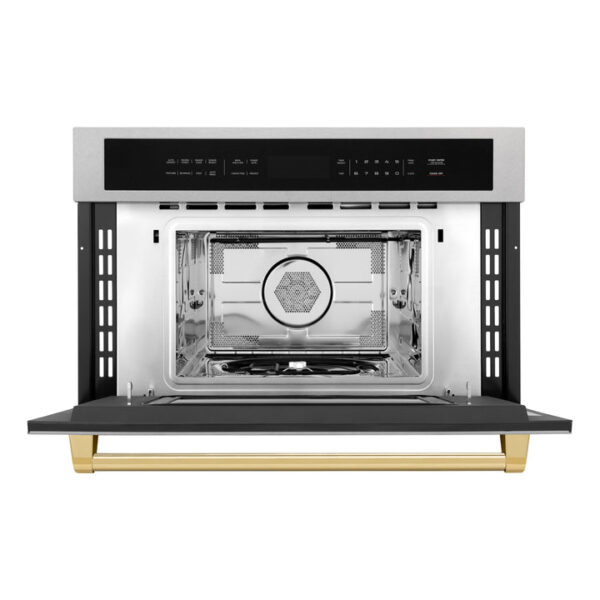 ZLINE Autograph Edition 30 in. 1.6 cu ft. Built-in Convection Microwave Oven in Fingerprint Resistant Stainless Steel with Polished Gold Accents (MWOZ-30-SS-G) - Image 8