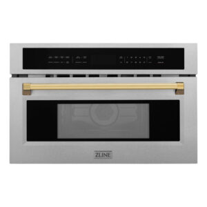 ZLINE Autograph Edition 30 in. 1.6 cu ft. Built-in Convection Microwave Oven in Fingerprint Resistant Stainless Steel with Polished Gold Accents (MWOZ-30-SS-G)