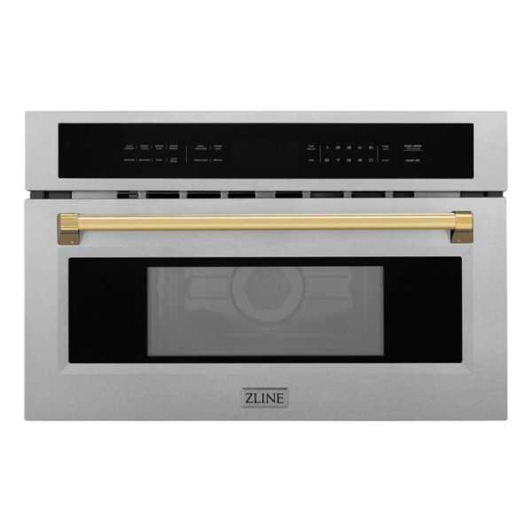 ZLINE Autograph Edition 30 in. 1.6 cu ft. Built-in Convection Microwave Oven in Fingerprint Resistant Stainless Steel with Polished Gold Accents (MWOZ-30-SS-G)