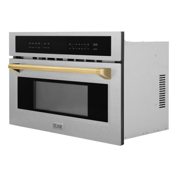 ZLINE Autograph Edition 30 in. 1.6 cu ft. Built-in Convection Microwave Oven in Fingerprint Resistant Stainless Steel with Polished Gold Accents (MWOZ-30-SS-G) - Image 11