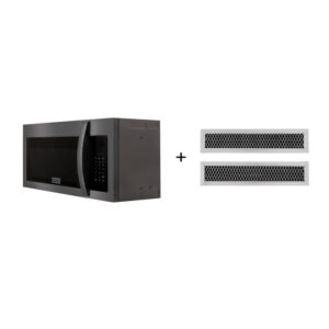 ZLINE 30 in. Recirculating Over the Range Convection Microwave Oven with Traditional Handle and Charcoal Filters in Black Stainless Steel (MWO-OTRCFH-30-BS)