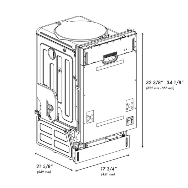 ZLINE 18" Tallac Series 3rd Rack Top Control Dishwasher in Custom Panel Ready with Stainless Steel Tub, 51dBa (DWV-18) - Image 3