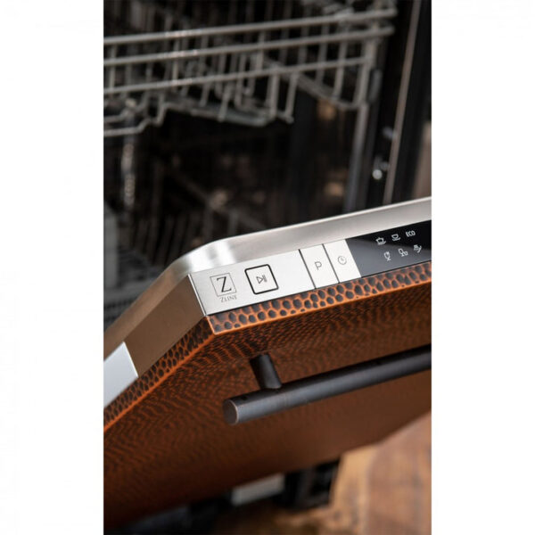 ZLINE 18 in. Compact Top Control Dishwasher with Hand-Hammered Copper Panel and Modern Style Handle, 52 dBa (DW-HH-18) - Image 3