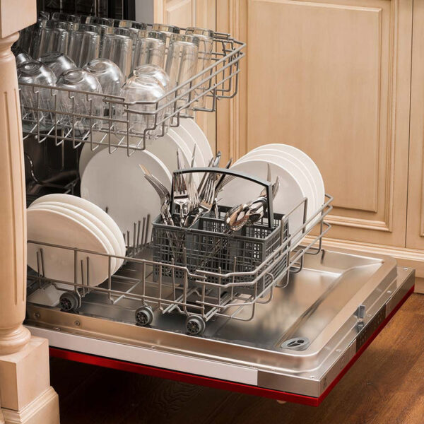 ZLINE 24 in. Top Control Dishwasher with Red Gloss Panel and Traditional Style Handle, 52dBa (DW-RG-24) - Image 4