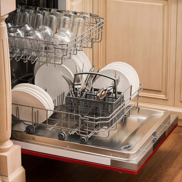 ZLINE 24 in. Top Control Dishwasher with Red Matte Panel and Traditional Style Handle, 52dBa (DW-RM-24) - Image 5