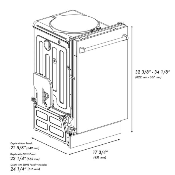 ZLINE 18 in. Compact Panel Ready Top Control Dishwasher with Stainless Steel Tub, 54dBa (DW7714-18) - Image 2