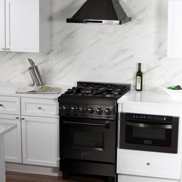 ZLINE 24 in. Professional Dual Fuel Range in Black Stainless Steel with Brass Burners (RAB-BR-24) - Image 8