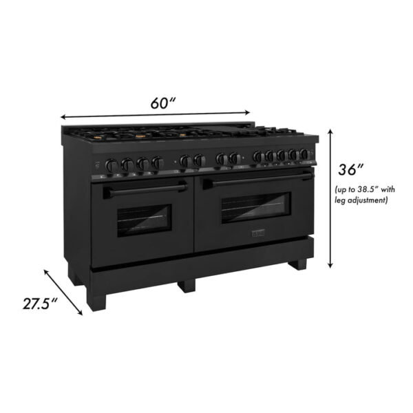 ZLINE 60 in. 7.4 cu. ft. Dual Fuel Range with Gas Stove and Electric Oven in Black Stainless Steel with Brass Burners (RAB-60) - Image 7