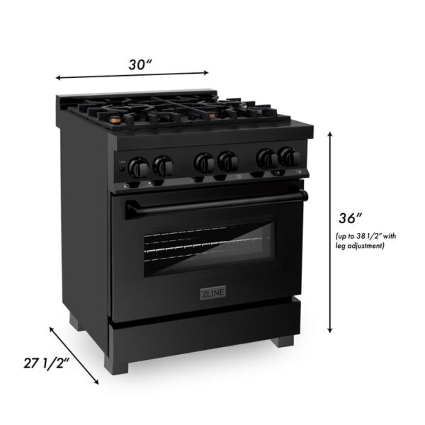 ZLINE 30 in. 4.0 cu. ft. Dual Fuel Range with Gas Stove and Electric Oven in Black Stainless Steel with Brass Burners (RAB-BR-30) - Image 8
