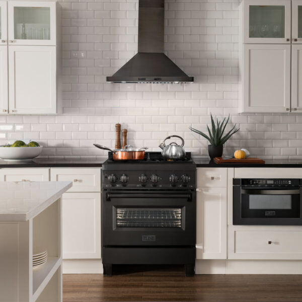 ZLINE 30 in. 4.0 cu. ft. Dual Fuel Range with Gas Stove and Electric Oven in Black Stainless Steel with Brass Burners (RAB-BR-30) - Image 10