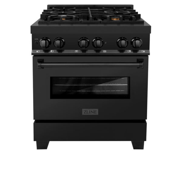 ZLINE 30 in. 4.0 cu. ft. Dual Fuel Range with Gas Stove and Electric Oven in Black Stainless Steel with Brass Burners (RAB-BR-30) - Image 14