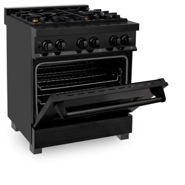 ZLINE 30 in. 4.0 cu. ft. Dual Fuel Range with Gas Stove and Electric Oven in Black Stainless Steel with Brass Burners (RAB-BR-30) - Image 15