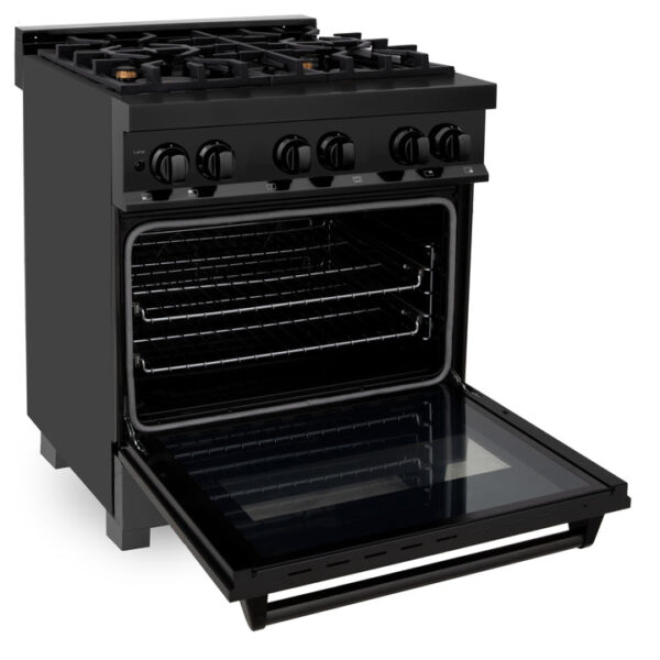 ZLINE 30 in. 4.0 cu. ft. Dual Fuel Range with Gas Stove and Electric Oven in Black Stainless Steel with Brass Burners (RAB-BR-30) - Image 16