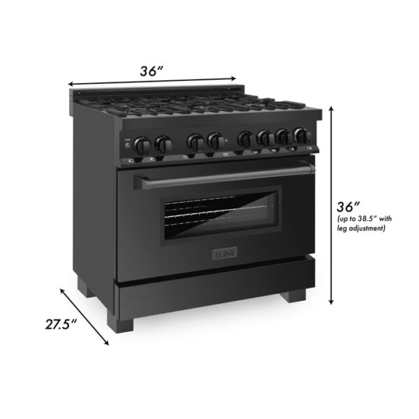 ZLINE 36 in. 4.6 cu. ft. Dual Fuel Range with Gas Stove and Electric Oven in Black Stainless Steel with Brass Burners (RAB-BR-36) - Image 16