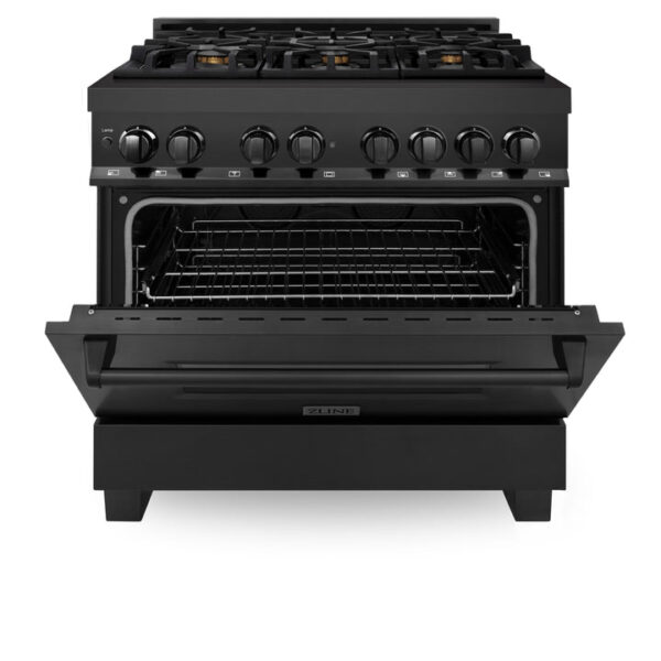 ZLINE 36 in. 4.6 cu. ft. Dual Fuel Range with Gas Stove and Electric Oven in Black Stainless Steel with Brass Burners (RAB-BR-36) - Image 7