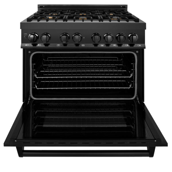 ZLINE 36 in. 4.6 cu. ft. Dual Fuel Range with Gas Stove and Electric Oven in Black Stainless Steel with Brass Burners (RAB-BR-36) - Image 8