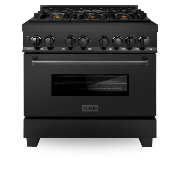 ZLINE 36 in. 4.6 cu. ft. Dual Fuel Range with Gas Stove and Electric Oven in Black Stainless Steel with Brass Burners (RAB-BR-36) - Image 6