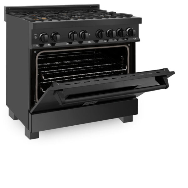 ZLINE 36 in. 4.6 cu. ft. Dual Fuel Range with Gas Stove and Electric Oven in Black Stainless Steel with Brass Burners (RAB-BR-36) - Image 4