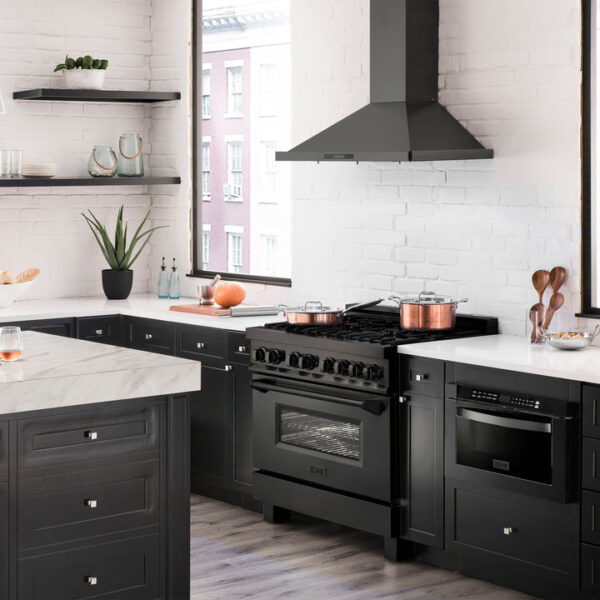 ZLINE 36 in. 4.6 cu. ft. Dual Fuel Range with Gas Stove and Electric Oven in Black Stainless Steel with Brass Burners (RAB-BR-36) - Image 3