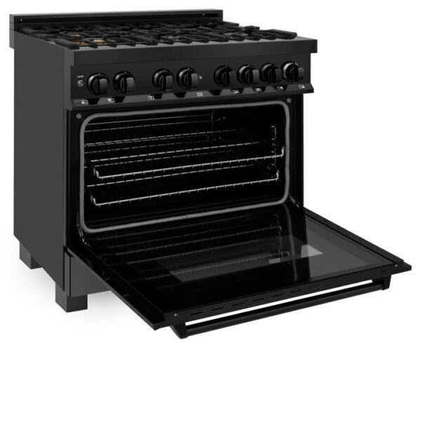 ZLINE 36 in. 4.6 cu. ft. Dual Fuel Range with Gas Stove and Electric Oven in Black Stainless Steel with Brass Burners (RAB-BR-36) - Image 5